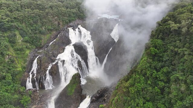 Cinematic aerial footage of Barron River Falls Queensland Australia