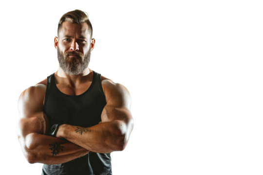 Bearded Muscular Man in Black Tank Top with Arms Crossed