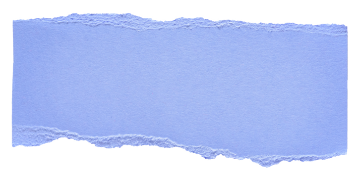 Isolated cut out torn piece of blank blue paper note cardboard with texture and copy space for text, transparent png background design element

