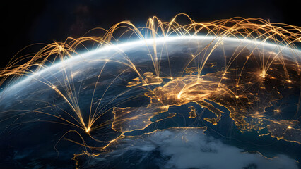 Fireworks sparkle over the river at night