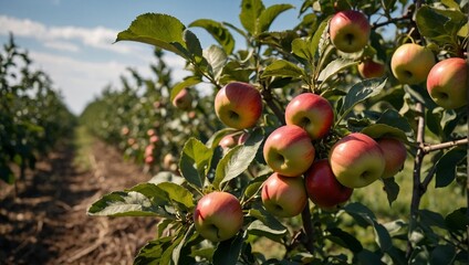 Apple plants in the orchard in August