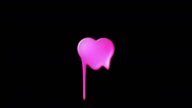 Love icon animation. Elastic melted motion graphic. Stylish dipping liquid from heart image. High quality 4K rendered.