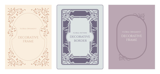 Set of cards with frame. Classic floral pattern. Template for invitations, certificates.
