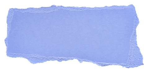 Isolated cut out torn piece of blank blue paper note cardboard with texture and copy space for text, transparent png background design element
