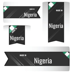 Set of Made in Nigeria labels, signs. Modern Nigeria made in stamp