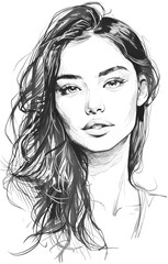 portrait of a pretty young woman. Doodle pencil drawing style. Charcoal illustration. Tattoo design. Expression concept drawing art. Pen or pencil drawing abstract technique. Transparent PNG