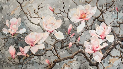 design a scene of magnolias in full bloom, their large, fragrant blossoms adorning the branches