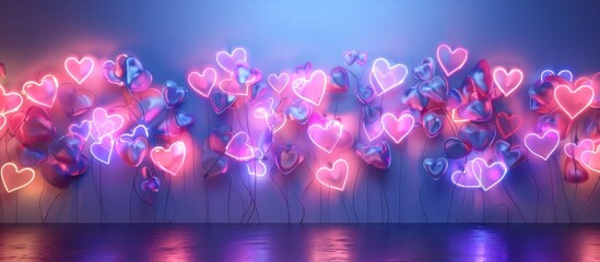 Neon Hearts Illumination A Vibrant D Rendered Abstract Composition of Fluorescent Art