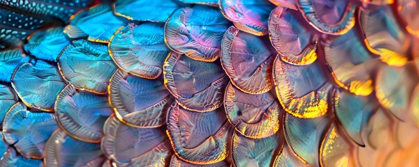 19. Stock photo of the microstructure of a fish scale, detailed patterns and textures, high clarity and vibrant detail