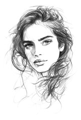 Fototapeta premium portrait of a pretty young woman. Doodle pencil drawing style. Charcoal illustration. Tattoo design. Expression concept drawing art. Pen or pencil drawing abstract technique. Transparent PNG