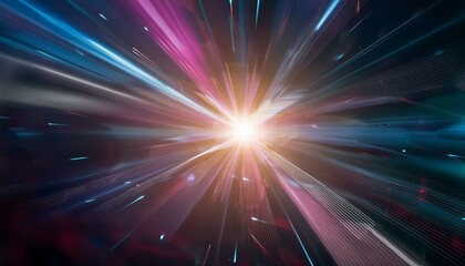 Abstract background with neon glows and a central hyperlight flare. Modern background with pink, blue, purple colors 