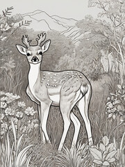 Cute deer in nature outline for coloring book Generative AI