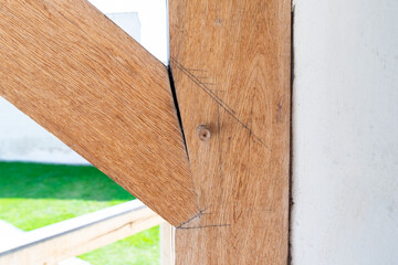 Close-up of Wooden Beam Structure in Construction Framework