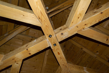 Close-up of Wooden Beam Structure in Construction Framework
