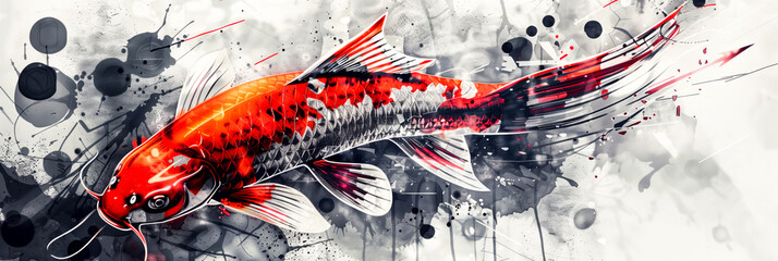 Abstract koi fish in dynamic watercolor composition