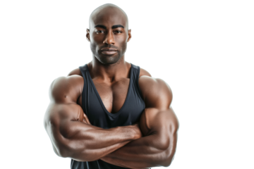 Muscular Bald Man in Black Tank Top with Arms Crossed