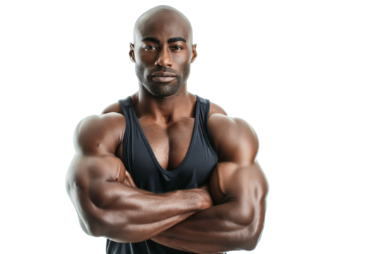Muscular Bald Man in Black Tank Top with Arms Crossed
