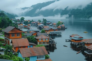 Naklejka premium Houses Floating on Water