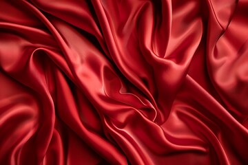 Fototapeta premium Vibrant Red Pure Silk Cloth - Close-Up of Soft and Shiny Fabric Folds