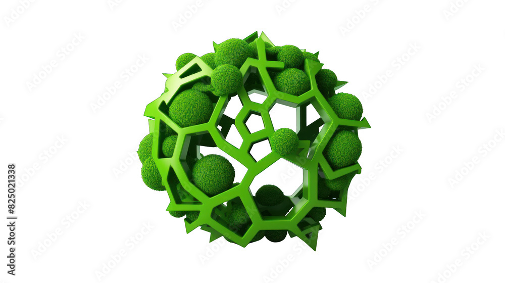 Fototapete green abstract 3d geometric shape with spherical elements, isolated on a white background, perfect f