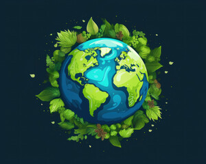 Illustration of Earth surrounded by green foliage, symbolizing nature conservation and global environment. Perfect for eco-friendly concepts.