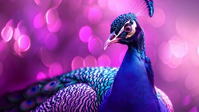 Elegant peacock with ample copyspace on a purple background
