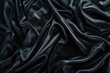 Deep Black Pure Silk Cloth - Close-Up of Soft and Shiny Fabric Folds