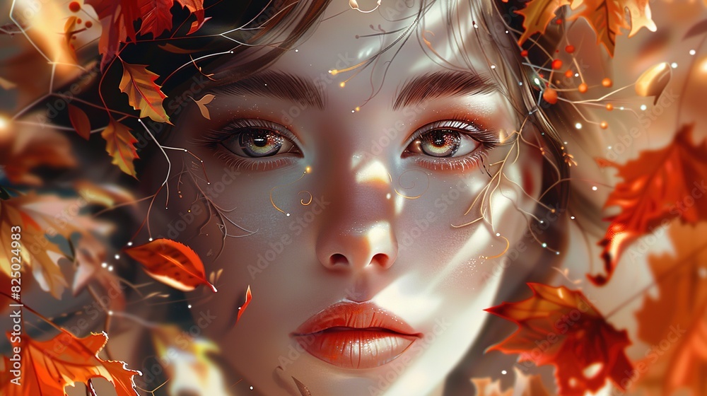 Sticker an autumn character, with a gentle, melancholic gaze, reflecting the season introspective nature