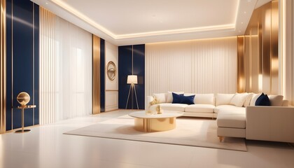 white and gold theme interior modern minimalism photo realism