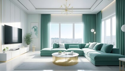 white and gold theme interior modern minimalism photo realism