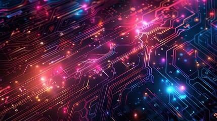 Naklejka premium Futuristic digital technology background with metallic textures and glowing elements.