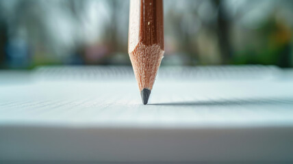 Close-up of a pencil tip on a white paper surface. - Powered by Adobe