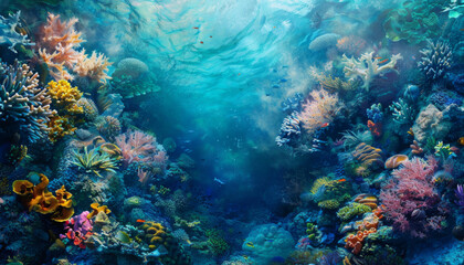 Fototapeta premium Vibrant underwater coral, reef scene, seascape diving