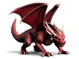 orange red dragon preparing to take flight, isolated, transparent