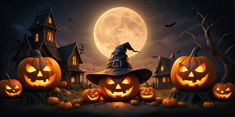 Halloween jack o lanterns on various creepy background