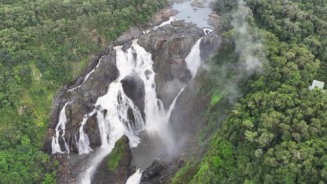 Cinematic aerial footage of Barron River Falls Queensland Australia