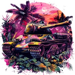 illustration art tank of world war 2 white background