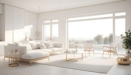 white and gold theme interior modern minimalism photo realism