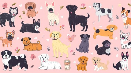 lots of cute puppies, different, for stickers. Generated by AI