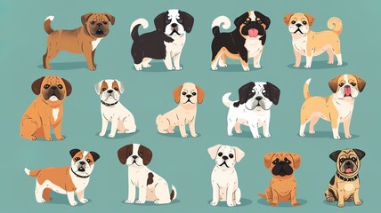 lots of cute puppies, different, for stickers. Generated by AI