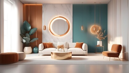 white and gold theme interior modern minimalism photo realism