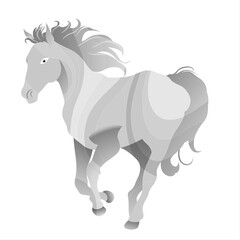 A stylized depiction of a horse features dynamic curves and flowing lines, emphasizing its movement. The grayscale color palette adds a modern and elegant touch.