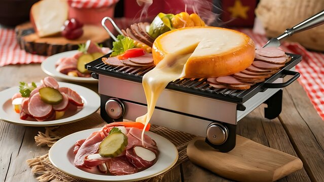 A mouth-watering food photograph showcasing a raclette dish