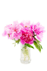 bouquet of pink peonies in a crystal vase