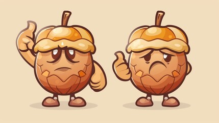 Animated cartoon thumbs up-down acorn mascot