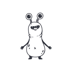 cute monster isolated on white background for coloring pages, magazines. Alien, cartoon character. Sketch, doodle.