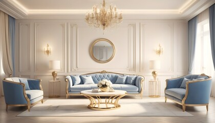 white and gold theme interior modern minimalism photo realism