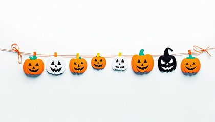 Cute halloween pumpkins banner decoration with copy space