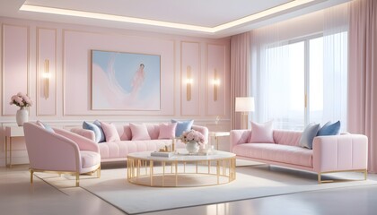 white and gold theme interior modern minimalism photo realism