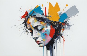abstract painting of a stressed person on a white background